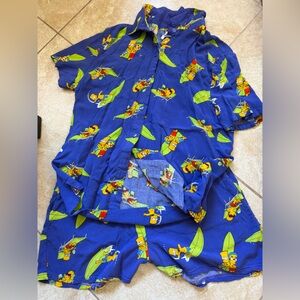 Blue Cartoon Simpsons Print Kids Pajamas Top 2XL bottoms Medium